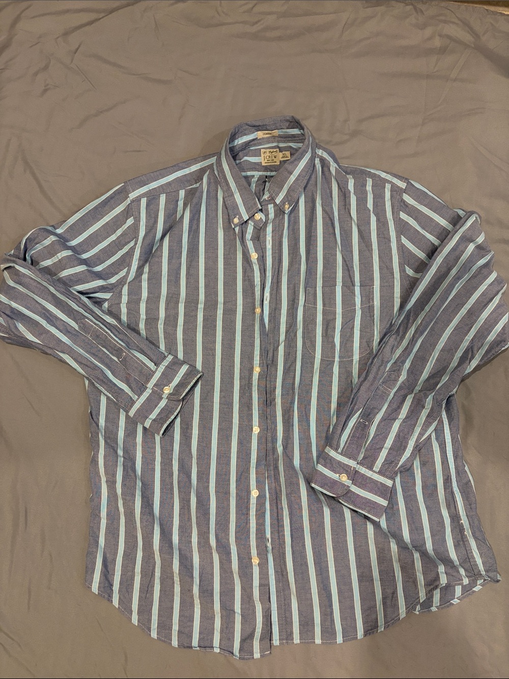 Jcrew Men's Oxford Button-Down Stripe Shirt - Blue/White